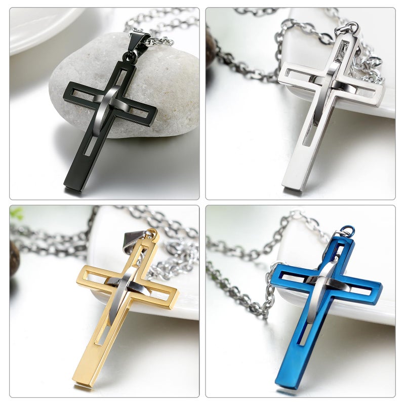 OIDEA Stainless Steel Mens High Polish Hollow Openwork Cross Pendant Necklace for Men Women Teens, Hypoallergenic, Silver - Image 5